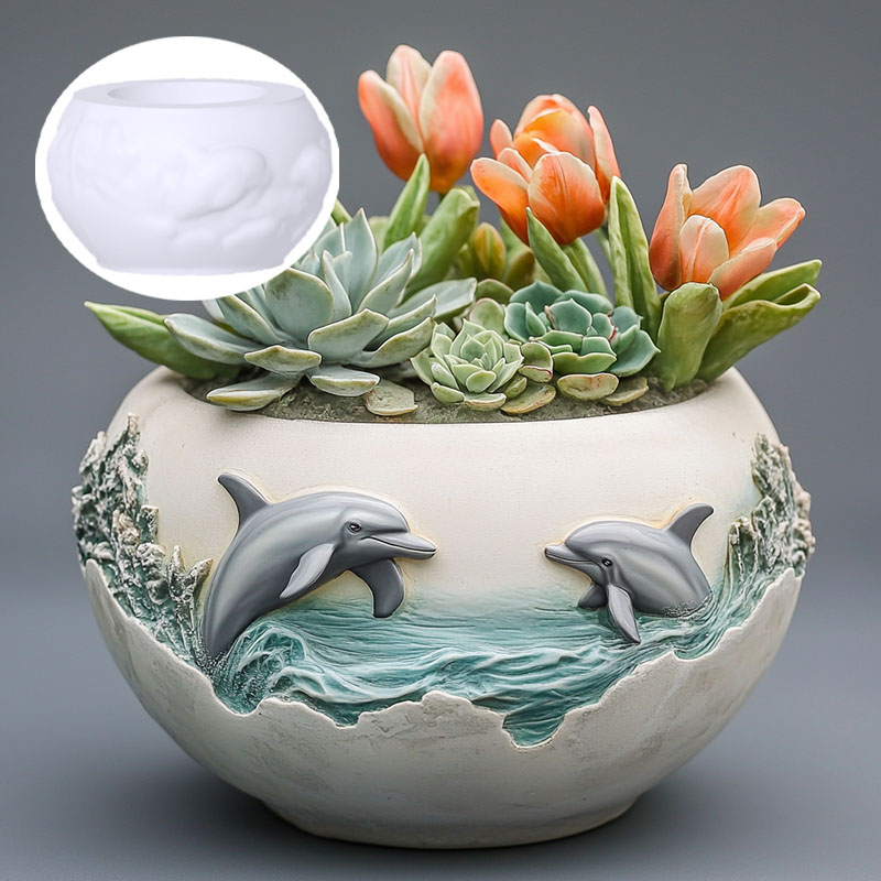 Pareja delfín alivio planta su - Resin Ocean Wave Mold reseña y precio